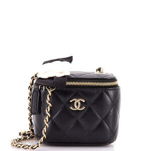 Chanel Mini Camellia Bow Vanity Case with Chain Quilted Lambskin